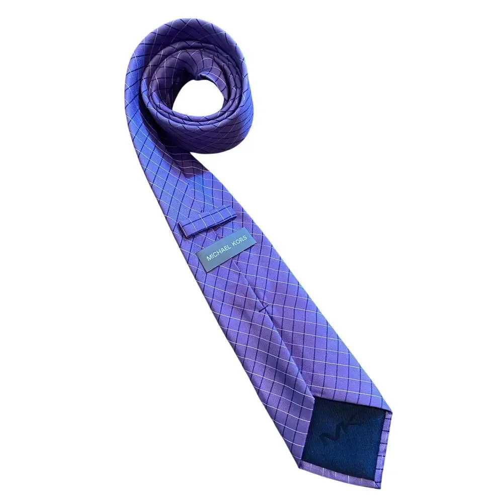 Michael Kors Purple Grid Check 100% Silk Men’s‎ Neck Tie